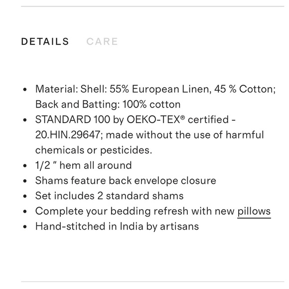 NWOT QUINCE European Linen Cotton Stitch Sham Set Of 2 Standard Natural 2869 - Picture 2 of 8